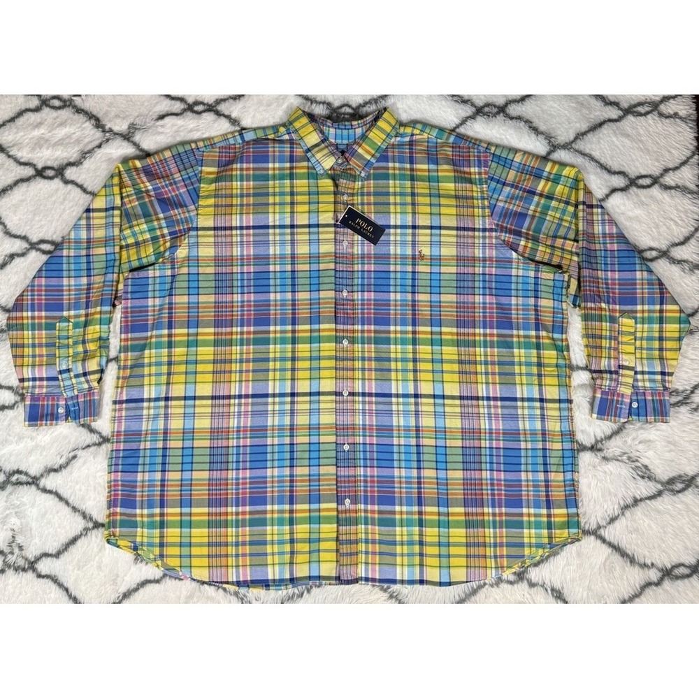 POLO Ralph Lauren Multicolor Plaid Button Up Long Sleeve Shirt Sz 5XB *NEW* $125
